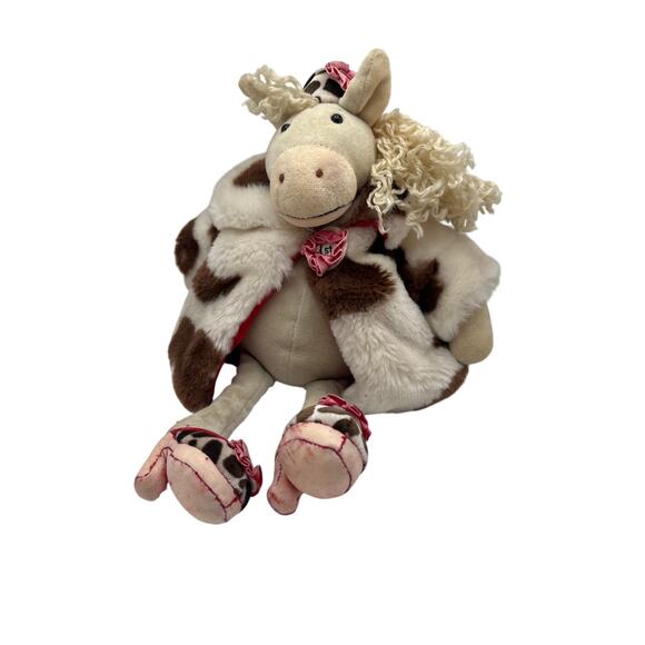 HTF Jellycat 1st Prize Cow Fur Coat & Stilettos High Heels Stuffed Animal Plush - Picture 1 of 7